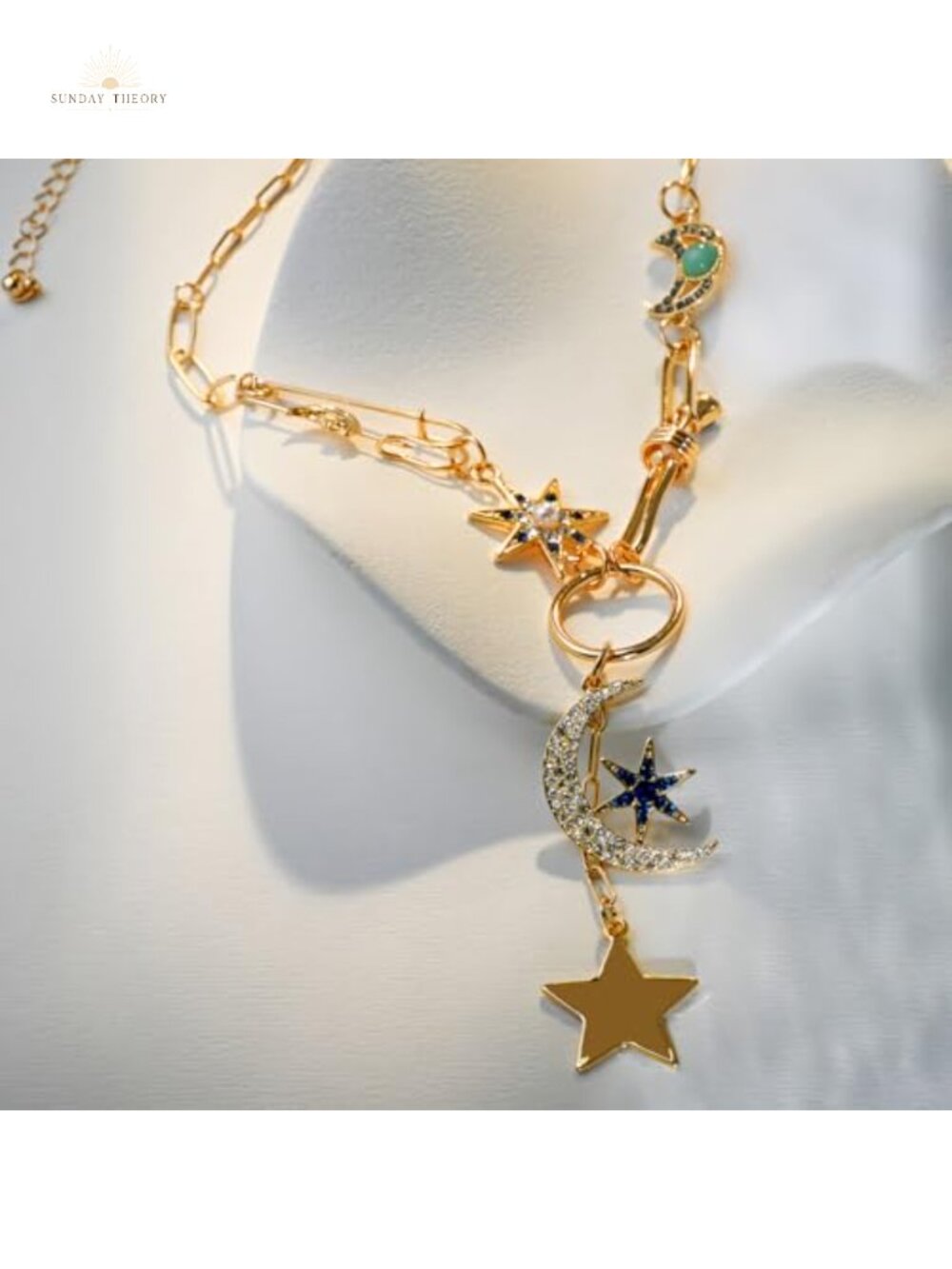 18K Gold Plated Moon Star Heart Pendant Necklace Chunky Chain Choker Women - Picture 2 of 6